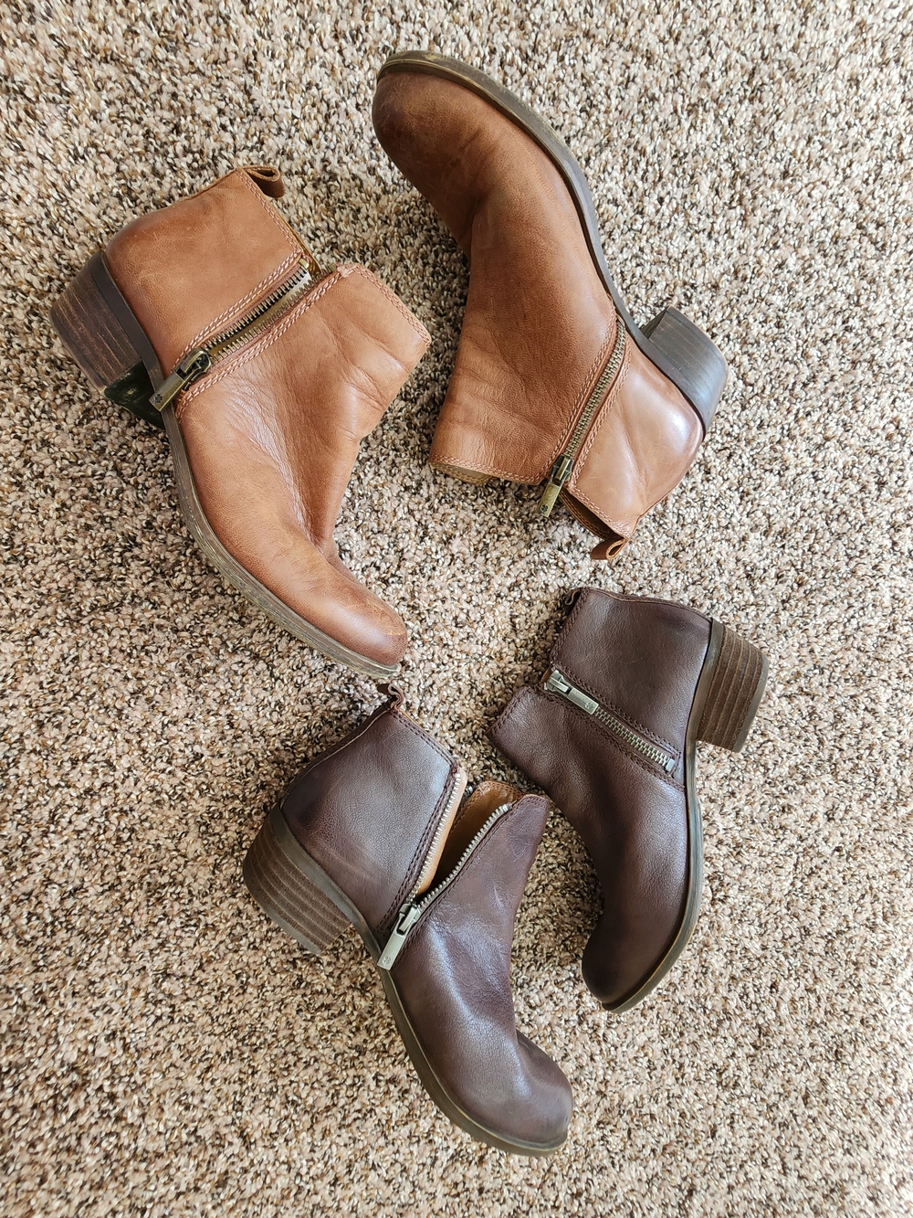 Lucky Brand Women's Dual Brown & Tan Side-Zip Ankle Boots 2 pair